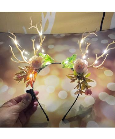 Prosy LED Flower Light up Antlers Headbands Glowing Butterfly Headband Christmas Hair Bands Party Decorative for Women and Girls Multicolor 7 - Buy Online on GoSupps.com