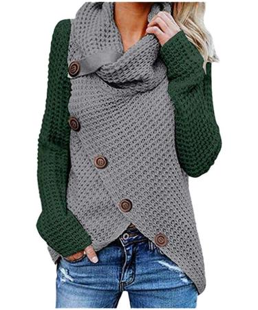 Bigfanshu Womens Autumn Winter Long Sleeve Sweatshirt and Cat Button Irregular Blouse Army Green - Buy Online on GoSupps.com