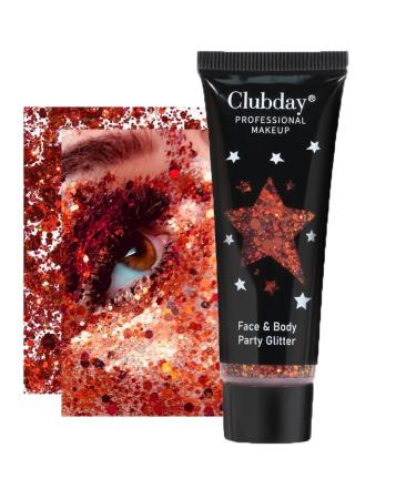 Gl-Turelifes Face Body Glitter Gel Sequins for Eyes Lips Hair Nail Face and Body - Mermaid Flakes Chunky Glitter Festival Accessory 30ml (#06 Red)