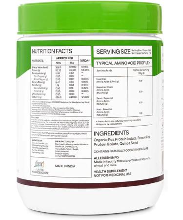 O-Zi-va Organic Plant Protein for Everyday Fitness | 30g Protein - Pea Isolate | Complete Plant Protein Powder | No Added Sugar Certified Clean & Vegan (Unflavoured 500g) - Buy Online on GoSupps.com