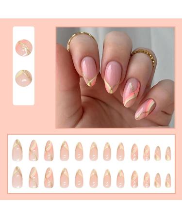 24pcs French False Nails Short - Almond Square Press On Nails - Pink Glitter Swirl Stick On Nails with Glue - Full Cover Acrylic Nails for Women - Buy Online on GoSupps.com