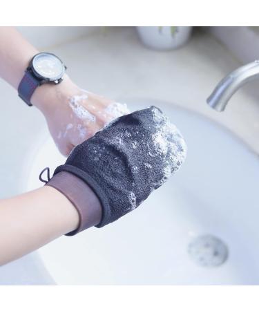 MOJOO 4-Piece Exfoliating Peeling Glove Set - Rough Bath & Shower Gloves in Black Orange Brown Rose Red for Smooth Skin - Buy Online on GoSupps.com