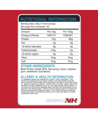 MuscleNH2 Clear Isolate Blue Raspberry Beef Protein Powder - 900g (30 Servings) | 90% High Protein, Low Fat, Dairy, Gluten & Soy Free - Buy Online on GoSupps.com