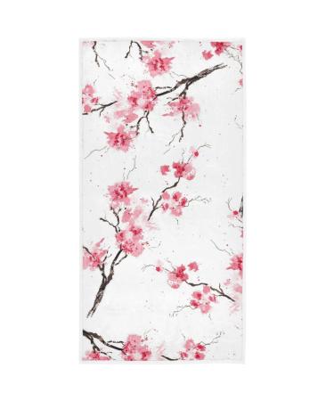 Pfrewn Cherry Blossoms Flowes Hand Towels 16x30 in Watercolor Pink Floral Sakura Branch Bathroom Towel Soft Absorbent Small Bath Towel Kitchen Dish Guest Towel Home Bathroom Decorations