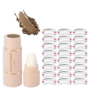 Ayemoy Eyebrow Stamp Stencil Kit One Step Eyebrow Stamp Shaping Kit Hair-Line Powder Trimming Pencil Eyebrow Powder Eyebrow Stamp Kit with 24 Eyebrow Cards (Light Brown)