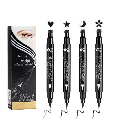 Black Liquid Eyeliner & Stamp Set - 4 PCs Winged Eyeliners and 4 Shapes Stamps  Dual ended 2-in-1 Eye Makeup Pen by  wonder X