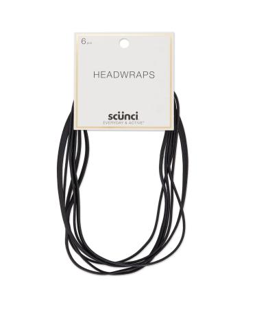 Scunci Everyday & Active Flat No Damage Elastic Headwraps  6mm  Black  6 Pieces