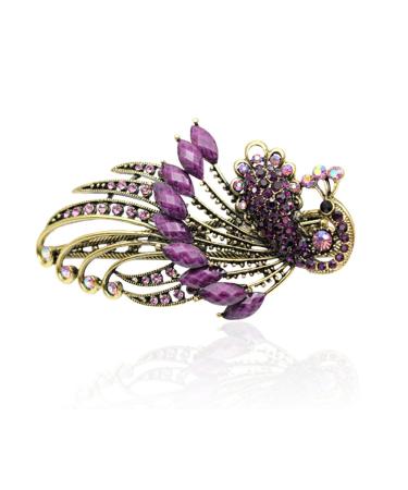 Buankoxy Women's Vintage Crystal Peacock Hair Clip Head Wear- For Hair Clip Beauty Tools (Purple)