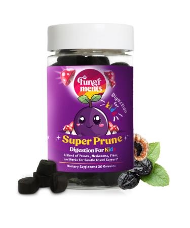 Fungiments Super Prune Kids - Great for Constipation Relief - Mushroom Supplement - Turkey Tail Mushrooms, Fiber, Rhubarb, Prunes, Ginger, Chamomile (30 Mushroom Gummies) Super Prune Kids 30 Count (Pack of 1)