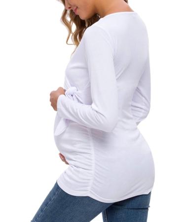 Love2Mi Maternity Breastfeeding Top - Long Sleeve V-Neck, Cute Maternity Clothes, White, Size L - Buy Online on GoSupps.com