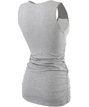 ZUMIY Maternity Nursing Top Women's Cotton V Neck Ruched Waist Double Layered Tank - Grey - Buy Online on GoSupps.com