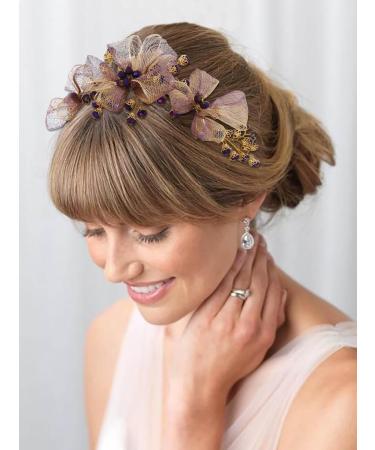 IYOU Bridal Wedding Hair Vine Purple Flower Copper Wire Headband Bridesmaid Guest Hair Accessories for Women - Buy Online on GoSupps.com