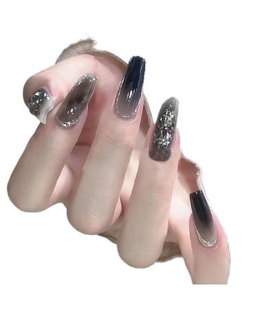 Temperament-enhancing manicure handmade spring nail stickers show white short black gradually graying silver armor.(XS)