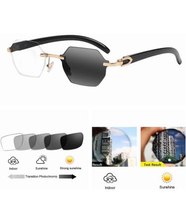 Buy Polygonal Retro Rimless UV400 Transition Photochromic Reading Glasses | New Stylish Unisex +4.0 to +6.0 | International Shipping - Buy Online on GoSupps.com