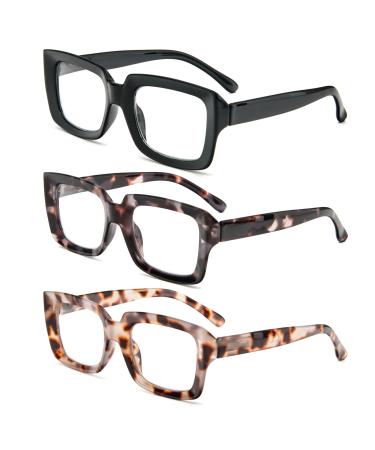 MMOWW 3 Series Pack Oversized reading glasses for women anti blue light glasses with a square frame black + brown gray tortoise + tea tortoise 2.5 x