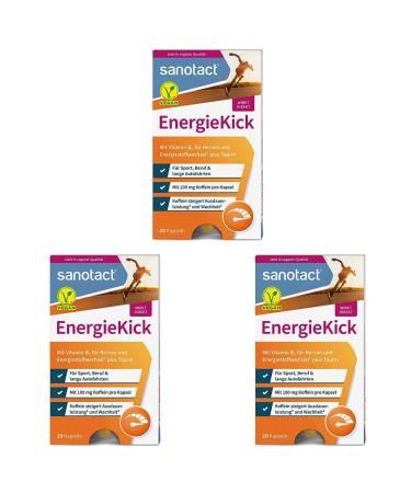 Sanotact energy kick capsules 20 energy capsules as energy booster caffeine tablets with taurine+vitamin B2 faithmakers for fatigue & for more energy (pack with 3) 20 capsules 20 (3 pack)