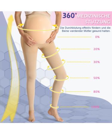 Pregnant Medical Compression Tights 20-30 mmHg | Class 2 Maternity Support Leggings with Abdominal Protection - Beige - Buy Online on GoSupps.com