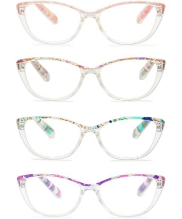 Vevesmundo Womens Cat Eye Reading Glasses Set - 4 Anti Blue Light Glasses 2.0 Diopter Spring Hinge Visual Aid - Buy Online on GoSupps.com