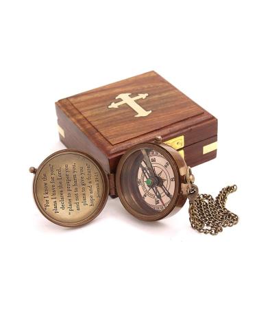 For I Know The Plans I Have For You Jeremiah 29:11 Solid Brass Directional Engraved Compass Baptism Gifts for Boys Girls First Communion Christian Gifts for Men First Confirmation Gifts for Boys For I Know The Plans I Have for You (Wood Case A)