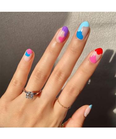 Brishow artificial nails short false nails fake nails graffiti artificial acrylic press on the nails full cover on the nails glue 24 pieces for women and girls