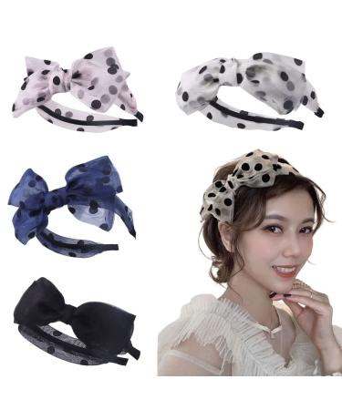 Misgirlot Bow Headbands for Women 4Pcs Lace Headband with Bow Knotted Headbands Polka Dot Headband for Women Cute Hair Hoop Hair Band with Bow Girls Hair Accessories (Random Color) - Buy Online on GoSupps.com