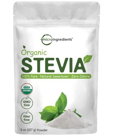 Pure Organic Stevia Powder, 8 Ounces, 1418 Serving, High Grade Stevia Green Leaf Extract Reb-A, Reduced Bitter Aftertaste, 0 Calorie, Natural Sweetener, Sugar Alternative, Keto Friendly 8 Ounce (Pack of 1)