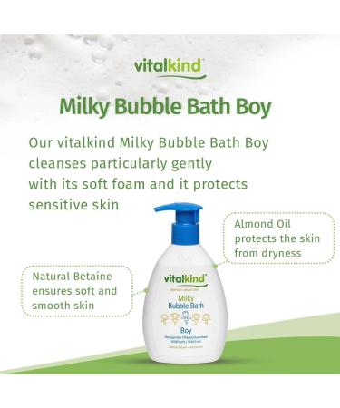 Vitalkind Milky Bubble Bath for Boys - Premium Natural Bubble Bath with Organic Almond Oil and Betaine for Sensitive Skin - 200ml - Pack of 2 - Buy Online on GoSupps.com