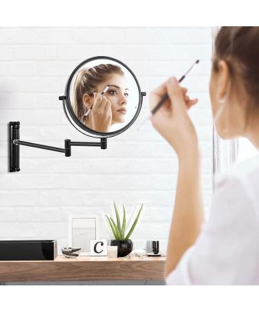 10X Magnifying Wall-Mounted Makeup Mirror - 8 inch Double-Sided Vanity Mirror, 360 Rotating Telescopic Folding Design in Black - Buy Online on GoSupps.com