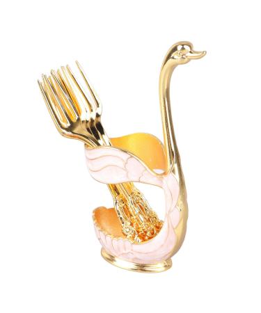 Coffee Spoon Holder Dessert Spoon Holder Swan Style Widely Used for Family (Gold White Holder with Fork)
