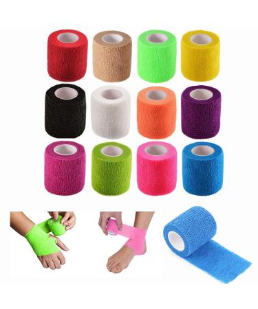 12 Pack Self Adhesive Bandage Wrap Vet Wrap for Pets Stretch Self Adherent Tape for Athletic Sports Wrist and Ankle(2 Inches x 5 Yards Each 12 Colors)