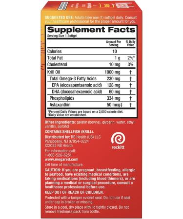 MegaRed Ultra Strength 1000mg Omega-3 Krill Oil Supplement with EPA/DHA Astaxanthin & Phospholipids No Fish Oil Aftertaste Supports Heart Brain Joint and Eye Health 60 Count Softgels (3 Pack) - Buy Online on GoSupps.com
