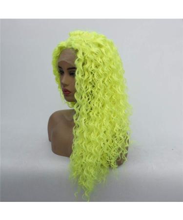 Buy Fluorescent Yellow Medium-Length Curly Lace Front Wig - Fluffy Small Volume Chemical Fiber Hair for Ladies - International Shipping Available - Buy Online on GoSupps.com