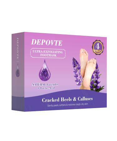 4 Pairs Foot Peel Mask Skin Exfoliating Foot Masks Cracked Feet Callus Dead Skin Remover - Feet Peeling Mask for Soft Feet Scent of Lavender (L count 4) L 4.0