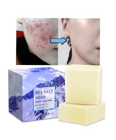 Natural Sea Salt Bar Soap 3.5 Oz Each For All Skin Types Pimples Pores Acne Treatment Organic Goat's Milk Deeply Clean Problem Skin Body/Face/Hand Wash Skincare For Women Men (2 PC 7 oz.) 3.5 Ounce (Pack of 2)