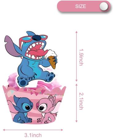 Pink Stitch Cake Cupcake and Wrappers Paper Wraps Decoration Supplies Stitch Cupcake Topper for Kids Birthday Party (Pink) - Buy Online on GoSupps.com