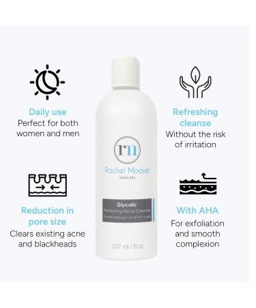 Rachel Moayer Glycolic Perfecting Facial Cleanser - Exfoliating Face Wash with 12% Glycolic Acid for Acne Prevention Suitable for All Skin Types Gentle Daily Cleansing for Men & Women - Buy Online on GoSupps.com