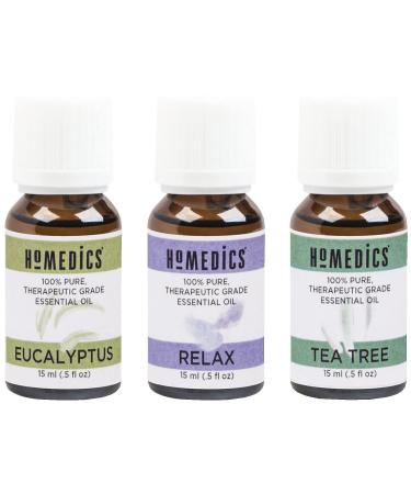 Homedics Essential Oil Set Clarify and Relax with Eucalyptus Tea Tree and Our Signature Relax Blend with Lavender. 3-Pack Essential Oil Kit 15ml Each 0.5 Fl Oz (Pack of 3) Relax