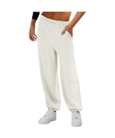 Women's Comfy Sport Gym Jogger Sweatpant Drawstring High Waist Trouser Causal Jogging Lounge Pants Jogging Bottoms Activewear 3260-ibzdv-c-white S