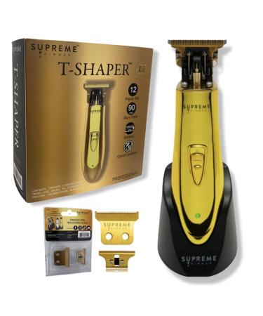 Trimmer for Men by SUPREME TRIMMER ST5200 Professional Barber Hair Trimmer Cordless Clipper Liner Beard Trimmer - Chrome Gold T-Shaper Li (Extra Blade Included) Chrome Gold W/ Blades