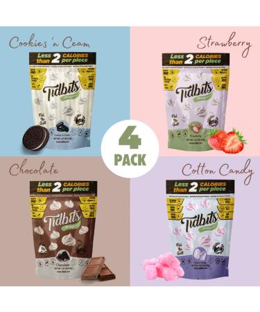 Tidbits Fun Bites Meringue Variety Pack | Low Calorie, Gluten Free, Sugar Free & Diabetic Snack | 4 Flavors - Cookies & Cream, Strawberry, Chocolate, Cotton Candy | 1.41 oz (Pack of 4) - Buy Online on GoSupps.com
