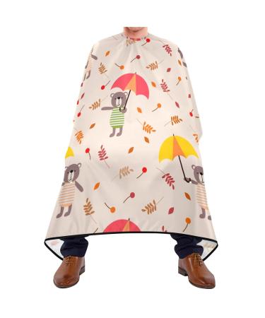 Waterproof Barber Cape -Cute Bear Umbrella Autumn Leaves Cheetah Haircut Bib for Men Unisex Hair Cutting Cape(8rp1a)