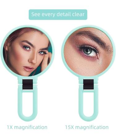Dolovemk Travel Makeup Mirror with Stand - Double Sided 15x Magnification Hand Mirror in Green - Buy Online on GoSupps.com