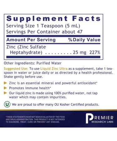 Premier Liquid Zinc 8 Fl Oz - Highly Absorbable & Pure Vegan Formula for Overall Well-Being - Buy Online on GoSupps.com