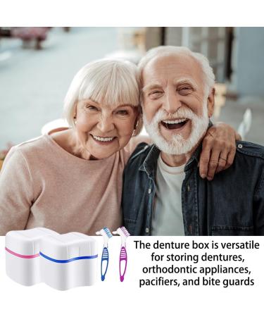 Buy Press Storage Box for Dentures - 2-Piece Set with Cleaner Brushes | Multi-Colored Blue & Pink - Ideal for Prosthetic Teeth Storage & Cleaning - Buy Online on GoSupps.com