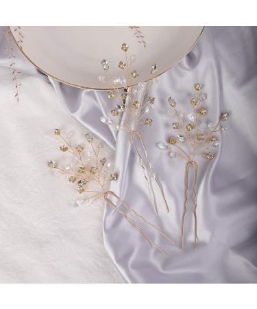 YERTTER 3 Pcs Wedding Hair Pins - Rhinestone Crystal Vine Bridal Bun Clip Set in Gold for Brides & Bridesmaids - Buy Online on GoSupps.com