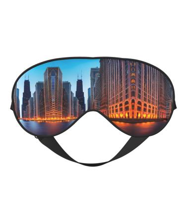 Chicago Illinois USA Print Night Blackout Eyeshade with Elastic Strap Fit Shift Work Nap Travel Relaxing