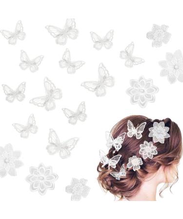 18 Pieces White Butterfly Flower Hair Clips 3D Embroidery Hair Pins Soft Lace Hair Clips for Women Girls Elegant Alligator Clips White Hair Accessories (White)