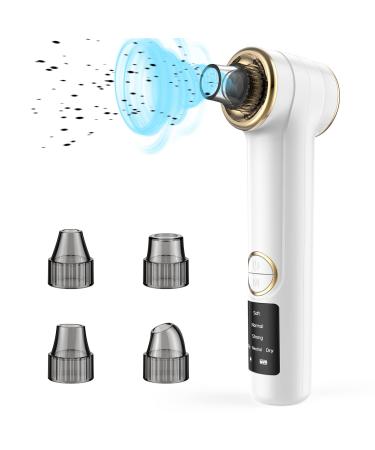 Blackhead Remover Pore Vacuum, Facial Pore Cleaner, Black Head Remover Suctioner with 3 Modes & 5 Probes, USB Rechargeable Blackhead Vacuum Pore Cleaner with Hot Compress Function (White)