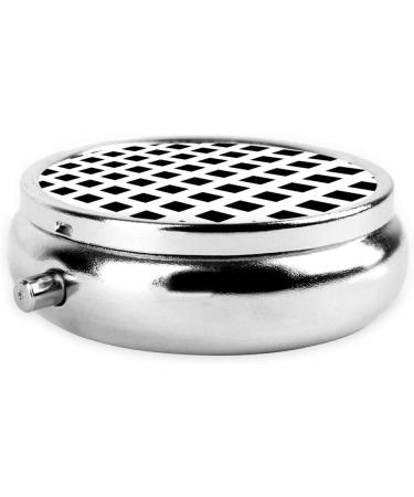 White Lines Black Plaid Portable Metal Pill Box | 3-Compartment Travel Organizer for Small Pills - Buy Online on GoSupps.com