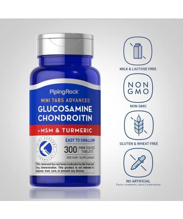Piping Rock Glucosamine Chondroitin MSM and Turmeric | 300 Tablets | Supplement for Women and Men | Non-GMO Gluten Free - Buy Online on GoSupps.com